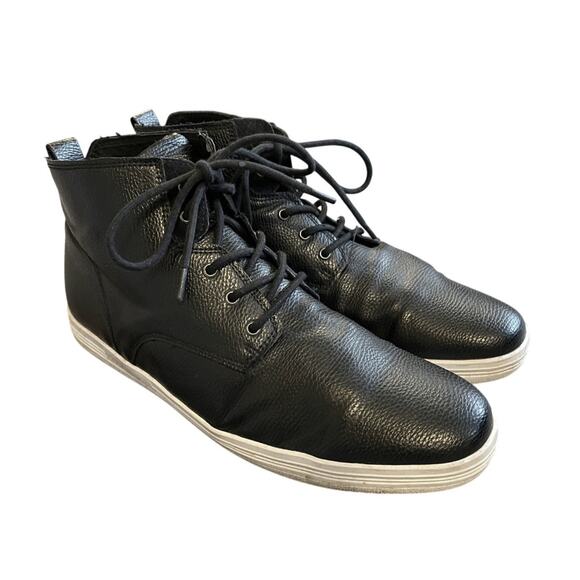 Ben Sherman Mens 11.5 Vance LEATHER Lace Up Chukka Boots High Top Sneakers Black - Picture 2 of 7